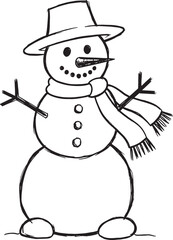 Cute cartoon snowman with a broom and carrot nose on a white background, perfect for a winter holiday illustration or Christmas vector.