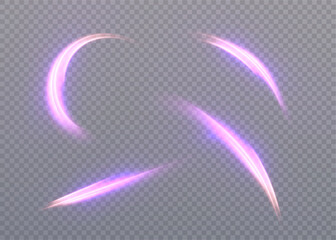 Neon purple light strokes on a transparent background. Can be used as a magical effect, energy movement, accent in interface or game design.	
