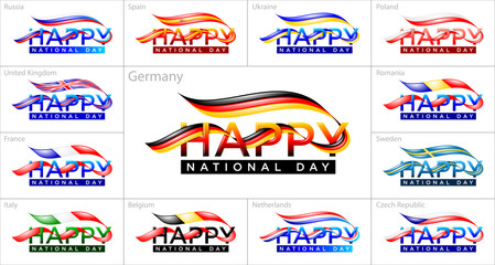 Happy National Day European Countries Flag Ribbon Collection Set1