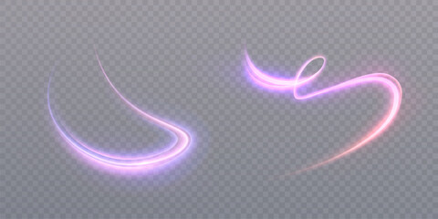 Neon purple light strokes on a transparent background. Can be used as a magical effect, energy movement, accent in interface or game design.	

