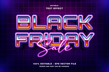 Black friday sale event with retro text effects. Ideal for social media posts, marketing campaigns, and website banners.