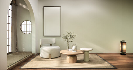arm chair and decoration japanese on Modern room interior wabisabi style.3D rendering