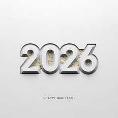 2026 happy new year with gold glitter isolated on white