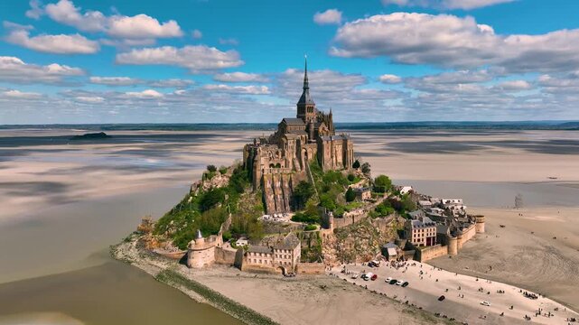 Historic Monastery With Scenic Views, Drone Captures Sweeping View Of Medieval Abbey And Tidal Flats
