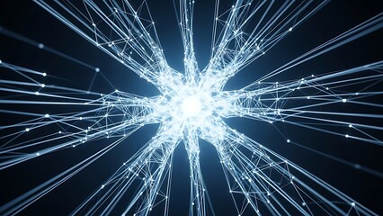 Fototapeta premium Vibrant abstract digital network of glowing interconnected lines and nodes, symbolizing advanced technology, artificial intelligence, data transfer, and complex neural pathways