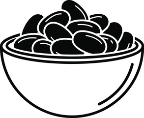 Bowl of kidney beans hand drawn style black and white illustration
