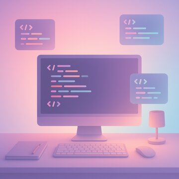 Pastel coding workspace illustration