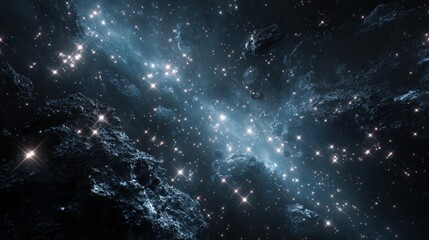 Fototapeta premium Celestial Dance: A mesmerizing display of cosmic wonder, with celestial bodies twinkling in a vast, dark expanse, evoking a sense of awe and endless possibilities.