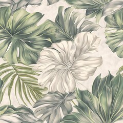Seamless leaves pattern illustration with natural botanical shapes and clean artistic style.