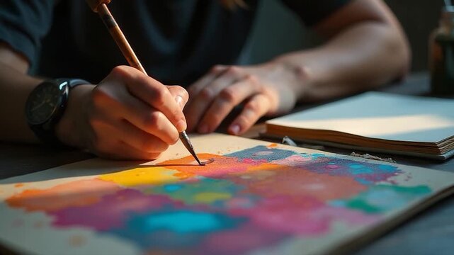 Video A person creates art by painting on a piece of paper, style
