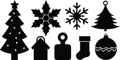 Christmas ornament icon set silhouette vector illustrations