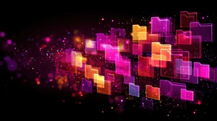 Abstract network grid with files and folders, futuristic software interface, digital document management system, store, search and organize documents, corporate business, paperless office	
