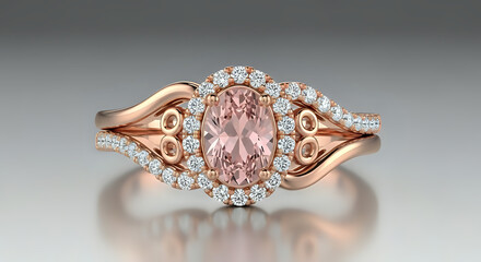 Fototapeta premium Stunning rose gold engagement ring featuring a dazzling oval morganite center stone surrounded by brilliant diamond accents