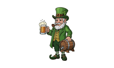 Leprechaun Holding Beer and Barrel, St