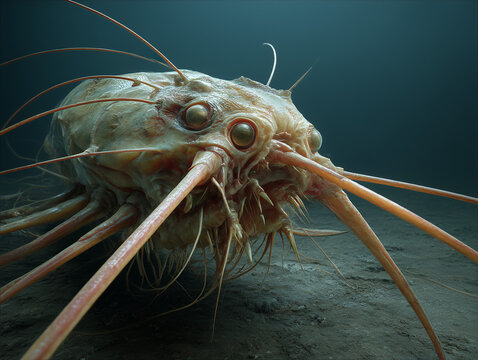 Deep ocean creepy alien creature on seabed