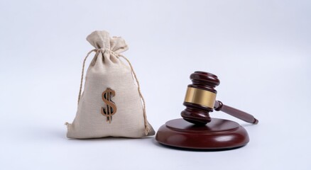 Gavel and money bag symbolizing legal financial decisions