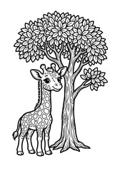 Cute Baby Giraffe Coloring Book Page Black and White Line Art
