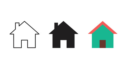 Home icon design options showing outline filled and colorful pictogram forms