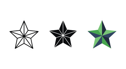 Obraz premium Five point star collection in outline solid black and multicolor flat icon variations