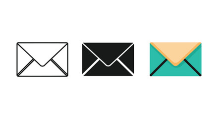 Envelope icons in line solid and flat color variations for mail communication concept