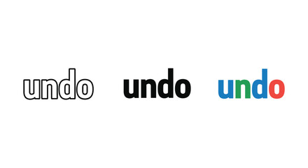 Collection of undo text logos in outline solid and color variations for user interface design elements