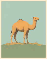 Camel on Desert Hill Under Clear Sky