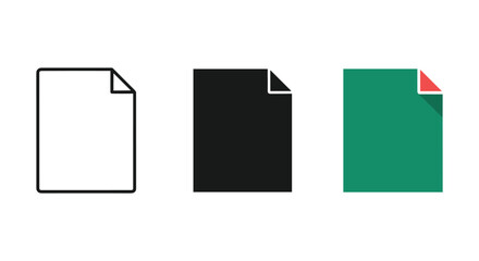 Document file icons variations showing empty page outlines solid shapes and colored versions