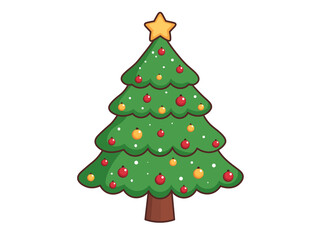 Christmas Tree Clipart with Ornaments and Star, Festive Holiday Illustration