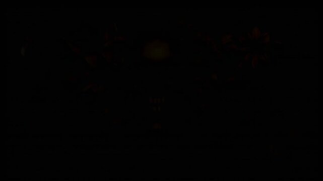 Halloween holiday promotion theme. Spooky scaring. A detailed and ornate skull surrounded by golden leaves and flowers on a dark, almost black background.