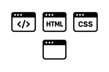 Programming icon set featuring coding, html, and css symbols in flat design