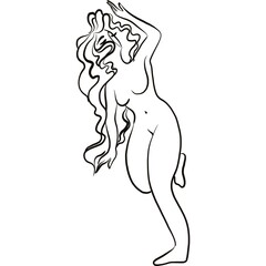 Dancing woman line art for prints and design projects, showing an elegant stylized pose