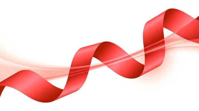 Red ribbon flowing on white background, abstract wave shape, festive movement - Powered by Adobe