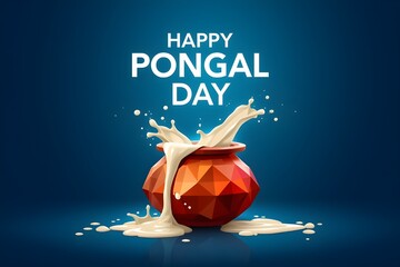 A Pongal day background illustration with a pot full of milk.
