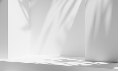 Exhibition room with shadow on the wall. 3d illustration