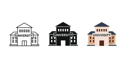 University building vector icon set education center silhouette concept college architecture symbol
