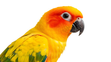 Sun conure portrait vivid colors detailed feathers isolated on transparent background