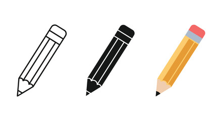 Wooden pencil vector icon set drawing tool outline glyph and flat style illustration writing supply symbol education instrument