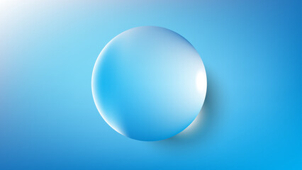 Single clear water droplet on a soft blue background