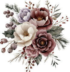 Watercolor winter bouquet, winter flowers, generative AI