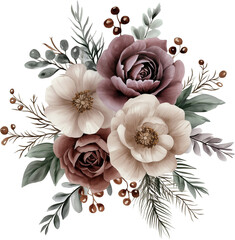 Watercolor winter bouquet, winter flowers, generative AI