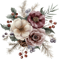 Watercolor winter bouquet, winter flowers, generative AI