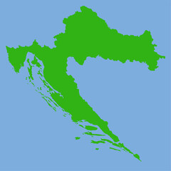 Green silhouette map of Croatia in flat vector style showing its coastal and inland shapes with clear regional outlines