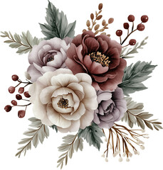 Watercolor winter bouquet, winter flowers, generative AI