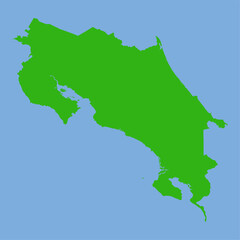 Green silhouette map of Costa Rica in flat vector style with clear country shape and regional boundaries on a light background