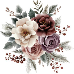 Watercolor winter bouquet, winter flowers, generative AI