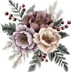 Watercolor winter bouquet, winter flowers, generative AI