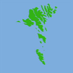 Green silhouette map of the Faroe Islands in flat vector style showing clustered island shapes and region outlines on a light background.