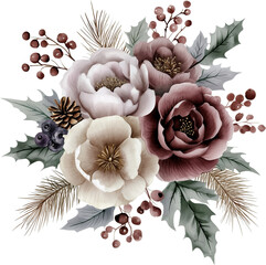 Watercolor winter bouquet, winter flowers, generative AI