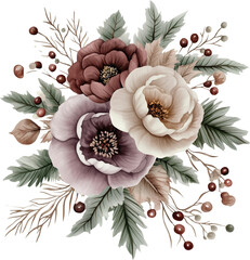 Watercolor winter bouquet, winter flowers, generative AI