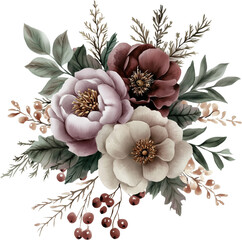 Watercolor winter bouquet, winter flowers, generative AI